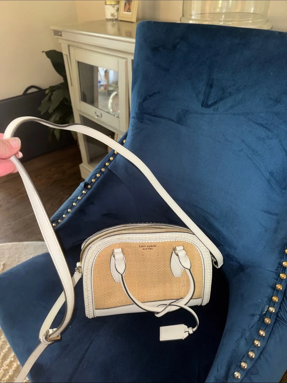 kate spade Tan and White Mini Dome Crossbody